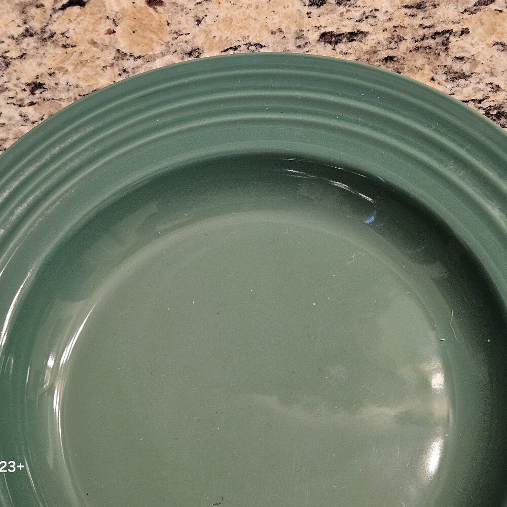 HEAVY LE CREUSET FRANCE STONEWARE SUMMER GREEN RIMMED PASTA SOUP SALAD BOWL DISH - Picture 2 of 8